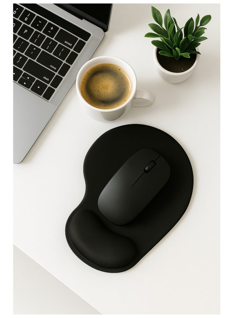 Muzz Ergonomic Mouse Pad with Wrist Rest, Gel Wrist Support Mousepad, Pain Relief Laptop Computer Mouse Pad, Non-Slip Mouse Pads for Office & Home Black - Image 1